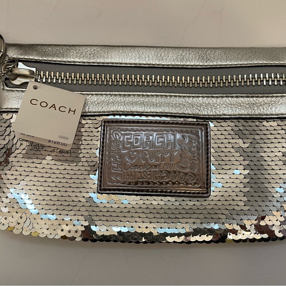 Coach Poppy Silver Sequined Wristlet - NWT